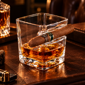 Verre à cigare avec porte-cigare intégré