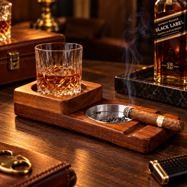 La Parenthèse — Porte-verre et repose-cigare en bois avec cendrier