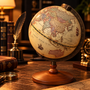 Globe terrestre vintage avec support en bois