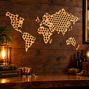 Les 151 Escales — Carte du monde en bois pour capsules de bière