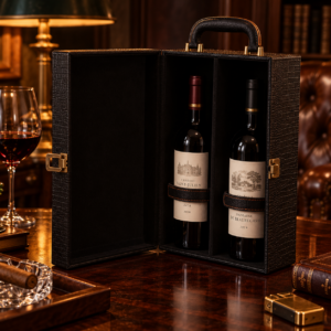 Le Millésime — Mallette à vin 2 bouteilles effet cuir noir
