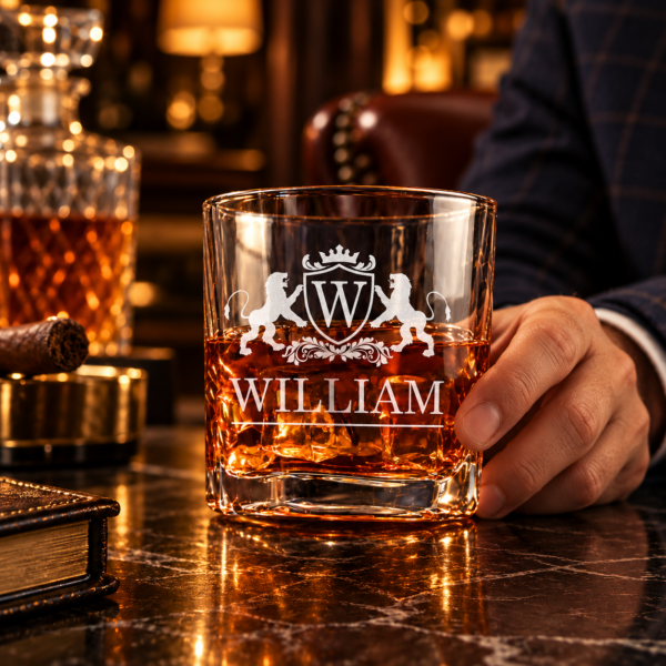 L’Empreinte — Verre à whisky personnalisé avec blason et prénom